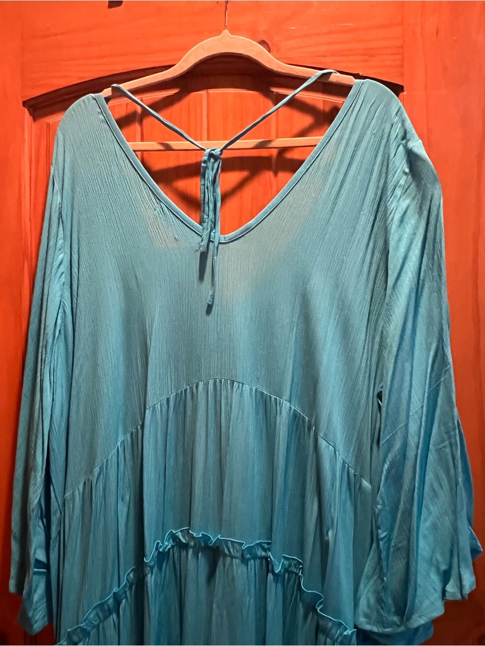 Lotus Traders NWT Bohemian Turquoise Tiered Maxi Dress with Tie Back 3X - Picture 4 of 4